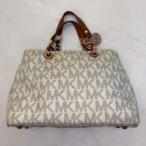 Michael Kors White and Tan Signature Tote